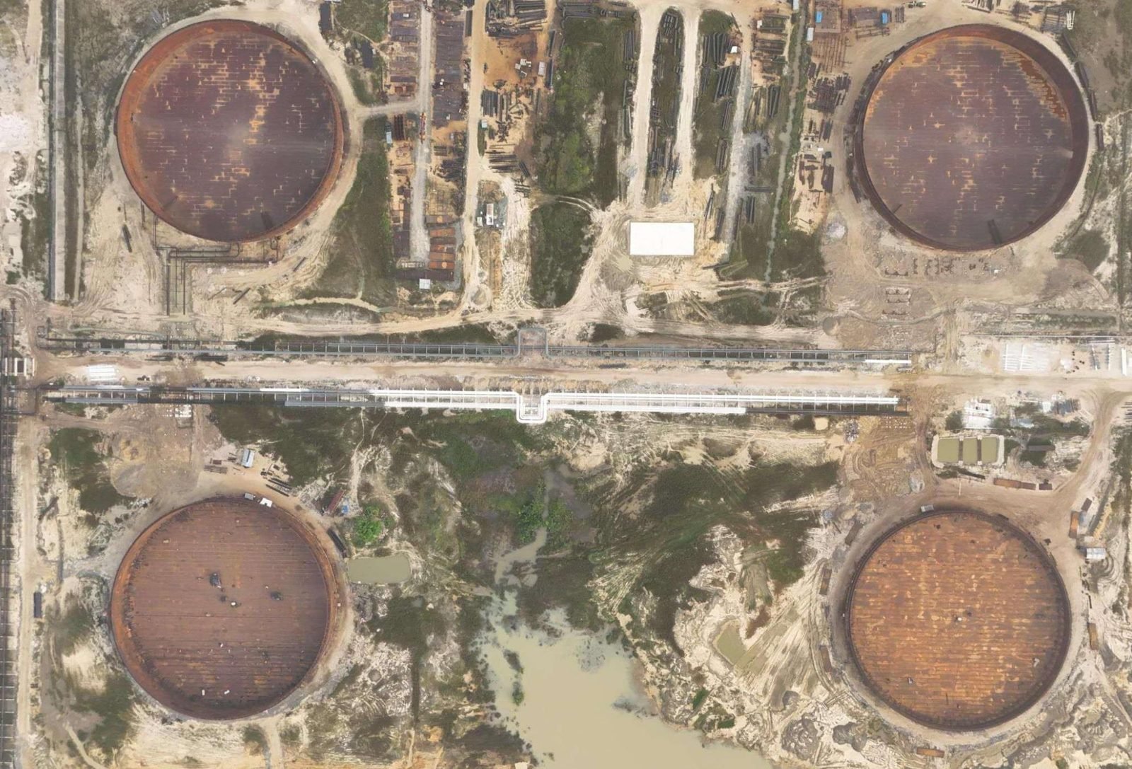 Aerial View Tank Foundations Under Construction